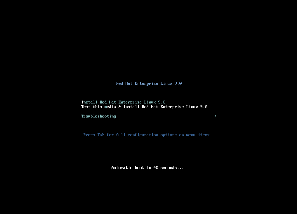 The ISOLINUX boot menu used on systems with BIOS firmware in its default configuration.