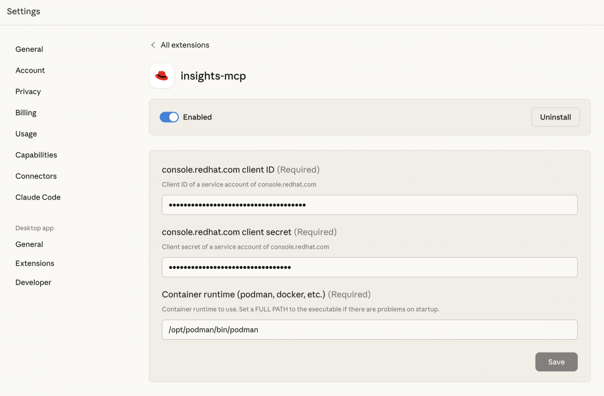 Claude configuration screenshot