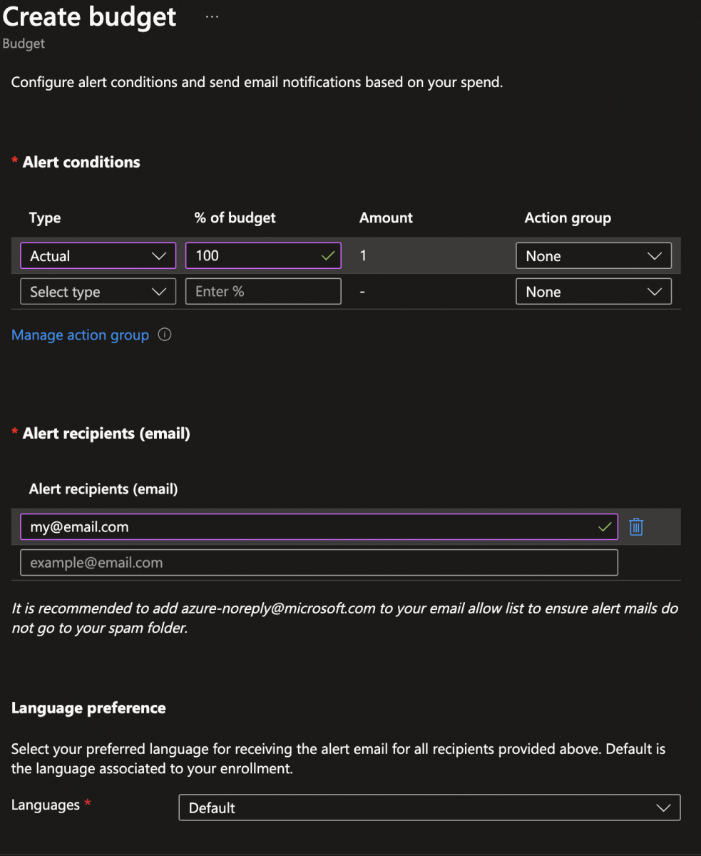 Create budget example