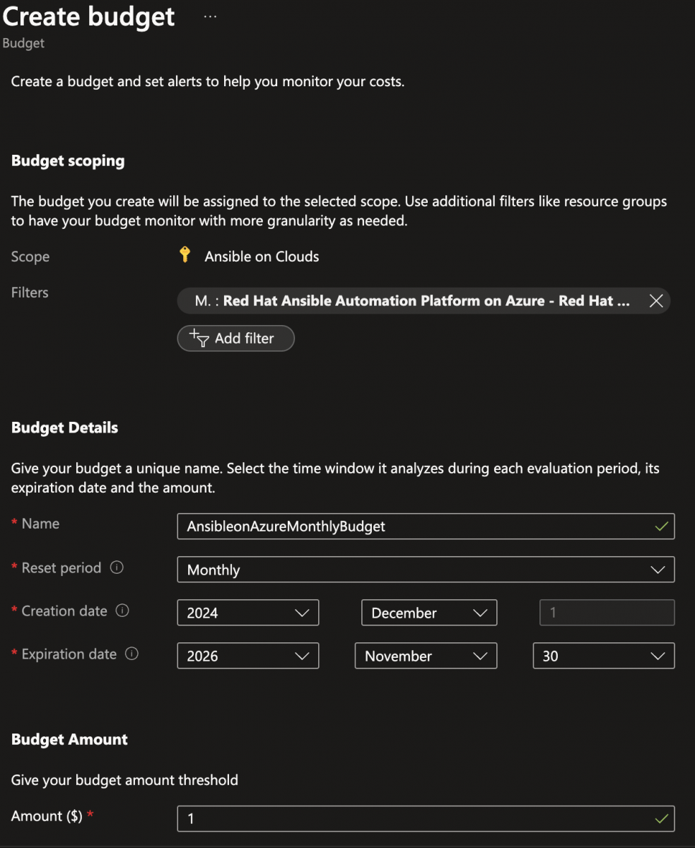 Create budget example