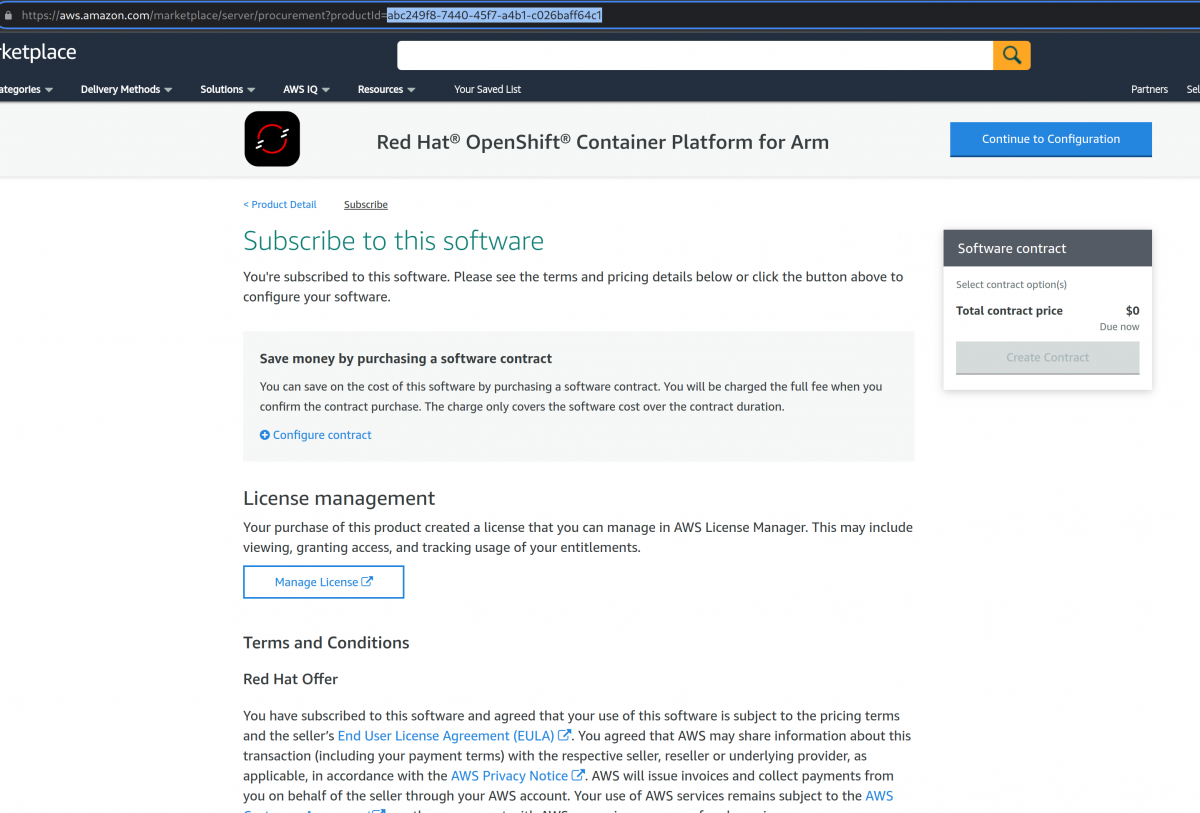 AWS Marketplace listing showing the product ID in the URL bar of your browser